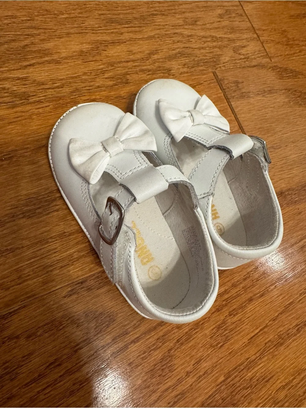 L’amour Angel White Bow T-Strap Kids Dress Shoes leather  5 walker